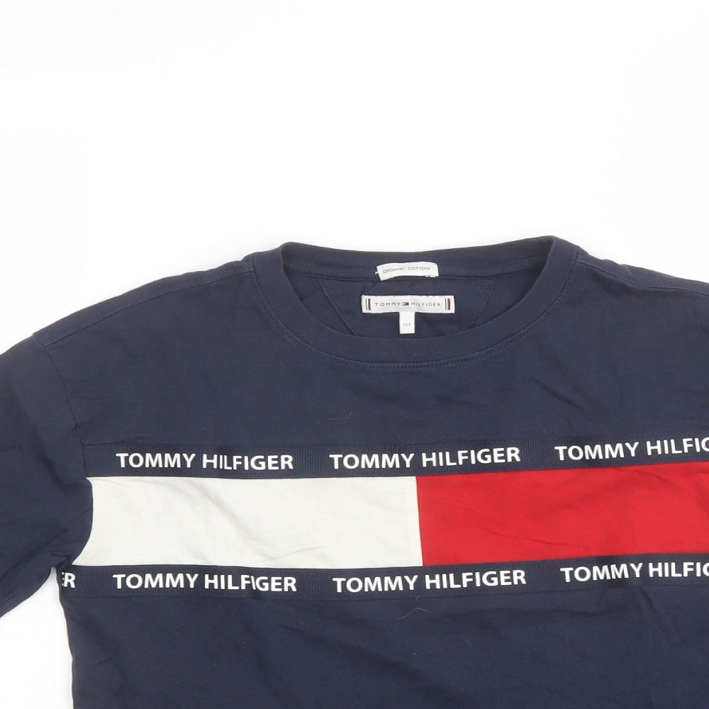 Tommy Hilfiger Boys Blue Cotton Basic T-Shirt Size 12 Years Round Neck Pullover