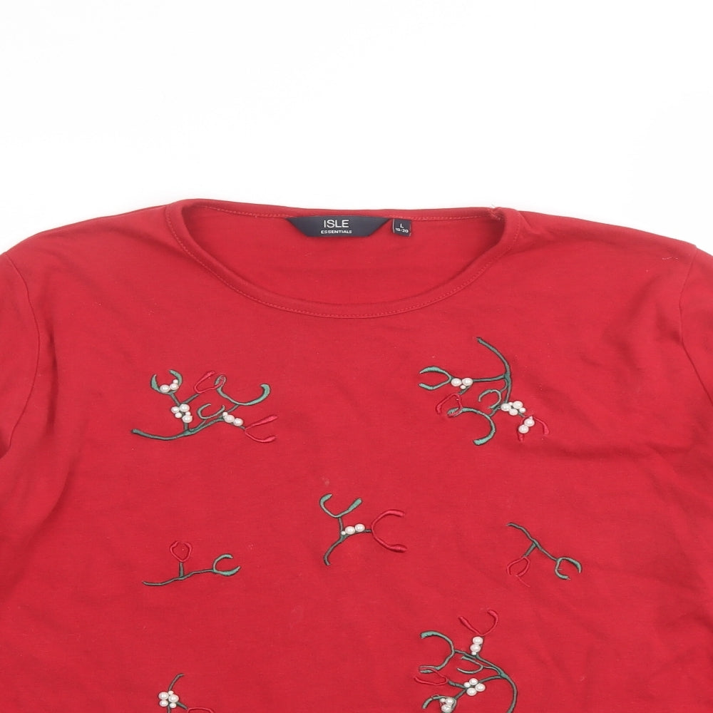 EWM Womens Red Cotton Basic T-Shirt Size 18 Round Neck