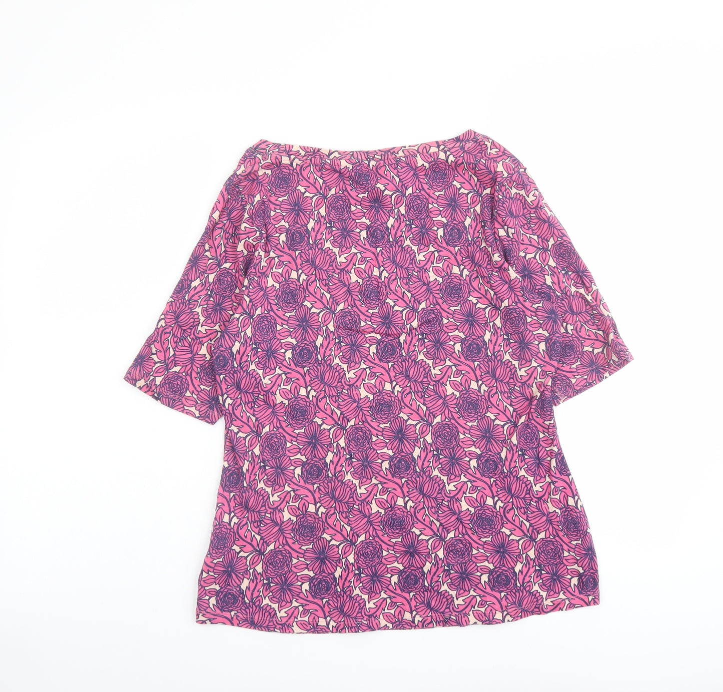 Marks and Spencer Womens Purple Floral Cotton Basic Blouse Size 14 Round Neck