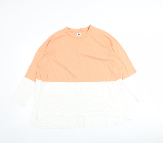 John Lewis Womens Orange Colourblock Cotton Basic Blouse Size M Crew Neck