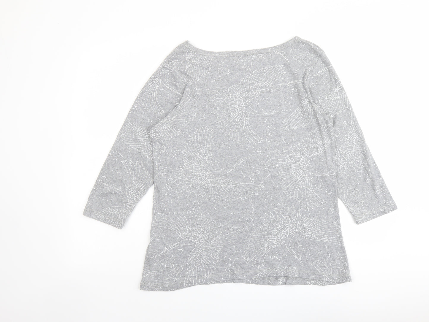 Marks and Spencer Womens Grey Geometric Cotton Basic Blouse Size 16 Boat Neck