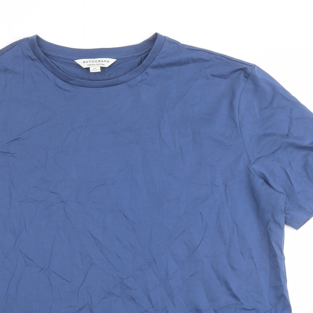Autograph Mens Blue Cotton T-Shirt Size M Round Neck