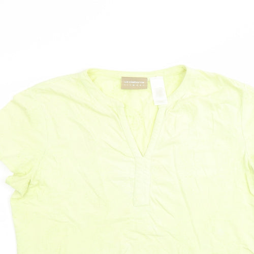 Liz Claiborne Womens Green Floral Cotton Basic T-Shirt Size L V-Neck
