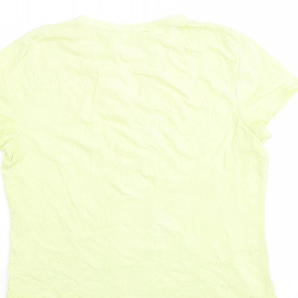 Liz Claiborne Womens Green Floral Cotton Basic T-Shirt Size L V-Neck
