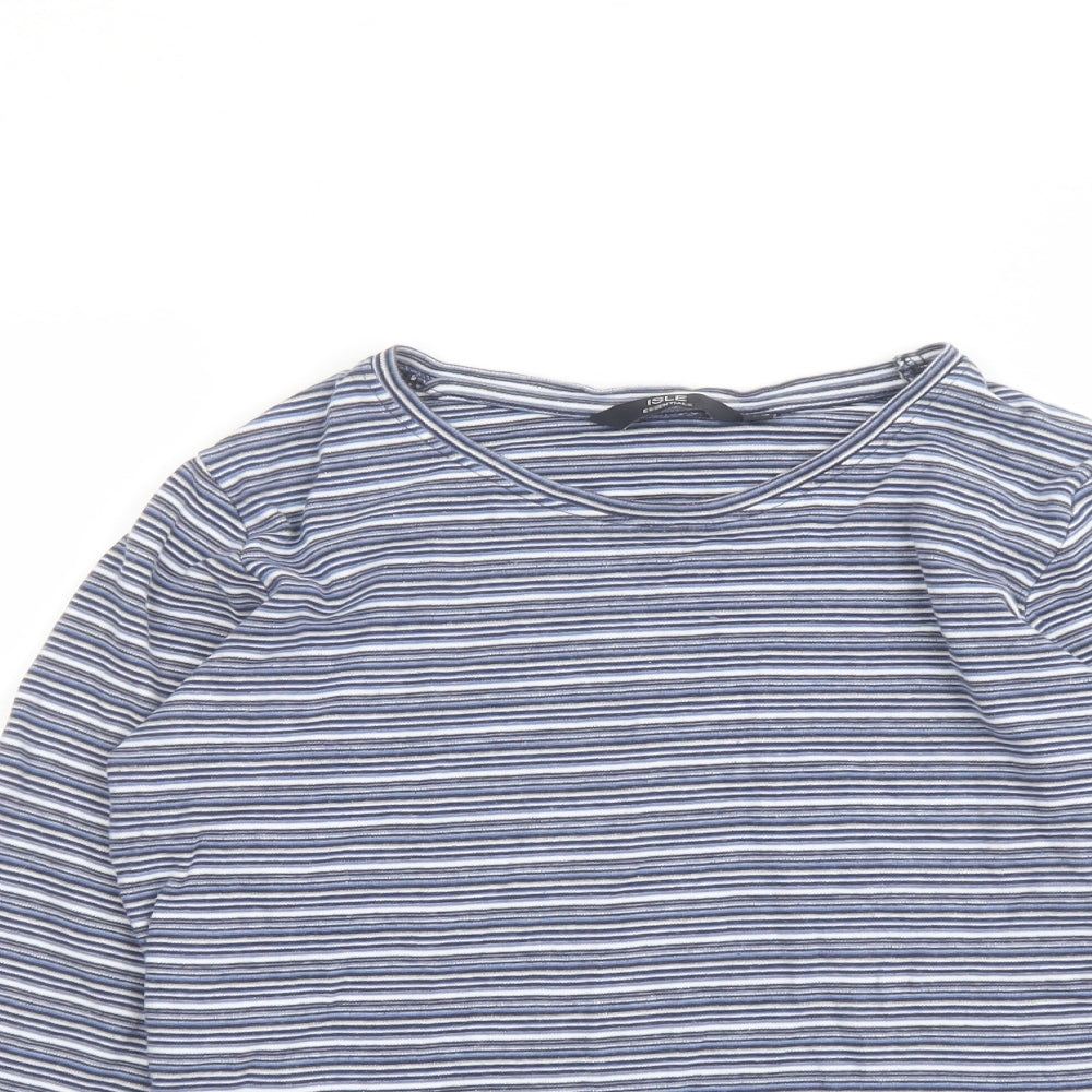 EWM Womens Blue Striped Cotton Basic T-Shirt Size 10 Round Neck