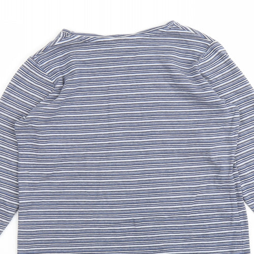 EWM Womens Blue Striped Cotton Basic T-Shirt Size 10 Round Neck