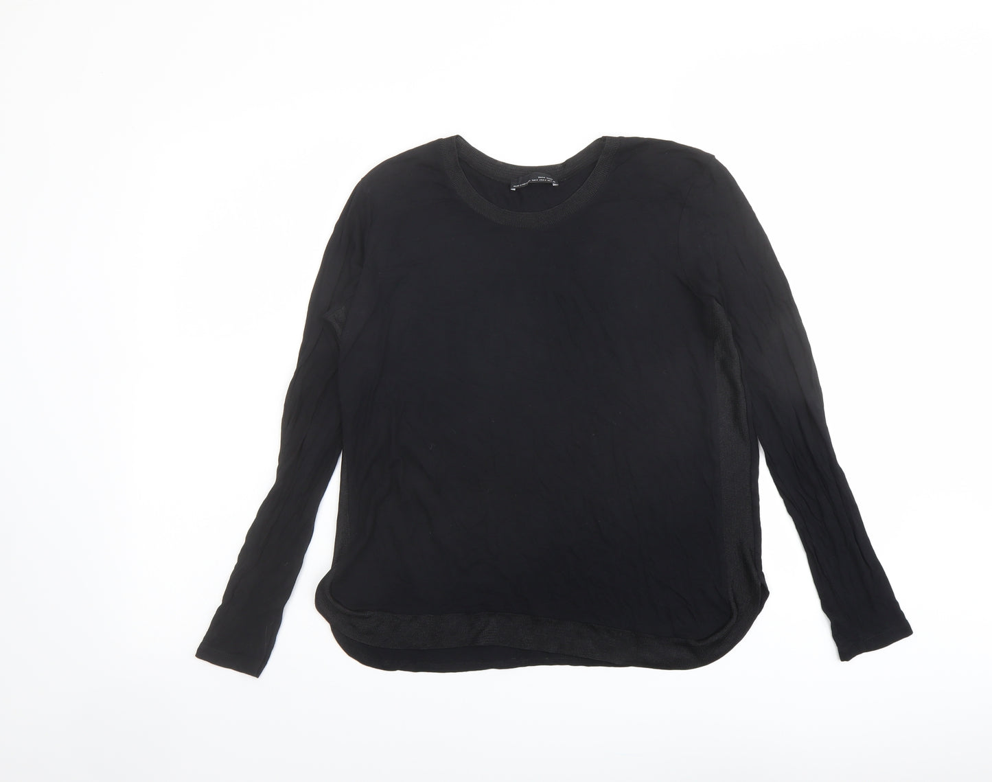 Zara Womens Black Polyester Basic Blouse Size M Round Neck - Mesh Panels
