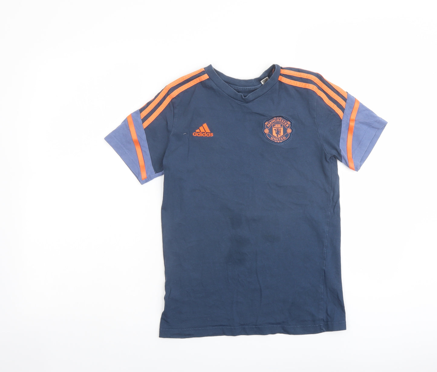 adidas Boys Blue Cotton Basic T-Shirt Size 11-12 Years Round Neck Pullover - Manchester United