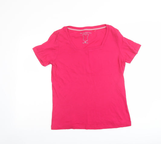 Bonmarché Womens Pink Cotton Basic T-Shirt Size M Square Neck