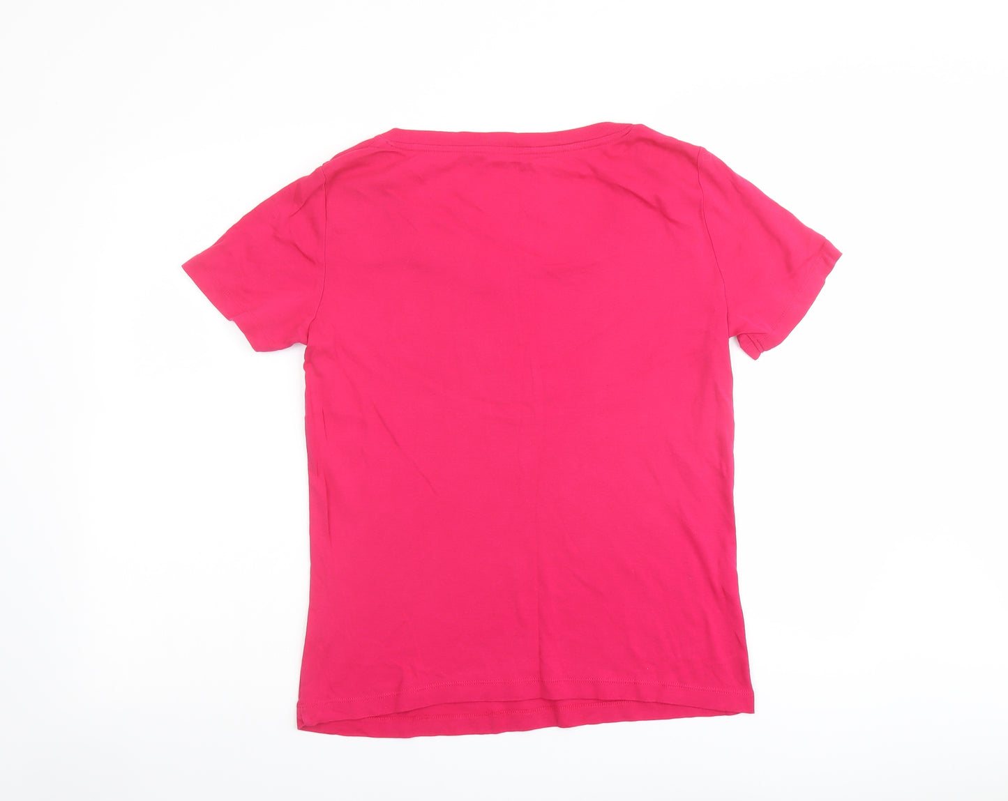 Bonmarché Womens Pink Cotton Basic T-Shirt Size M Square Neck