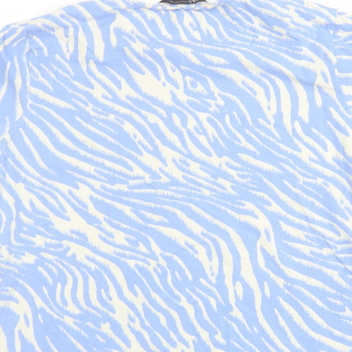 Marks and Spencer Womens Blue Animal Print Cotton Basic T-Shirt Size 16 Round Neck - Zebra Print