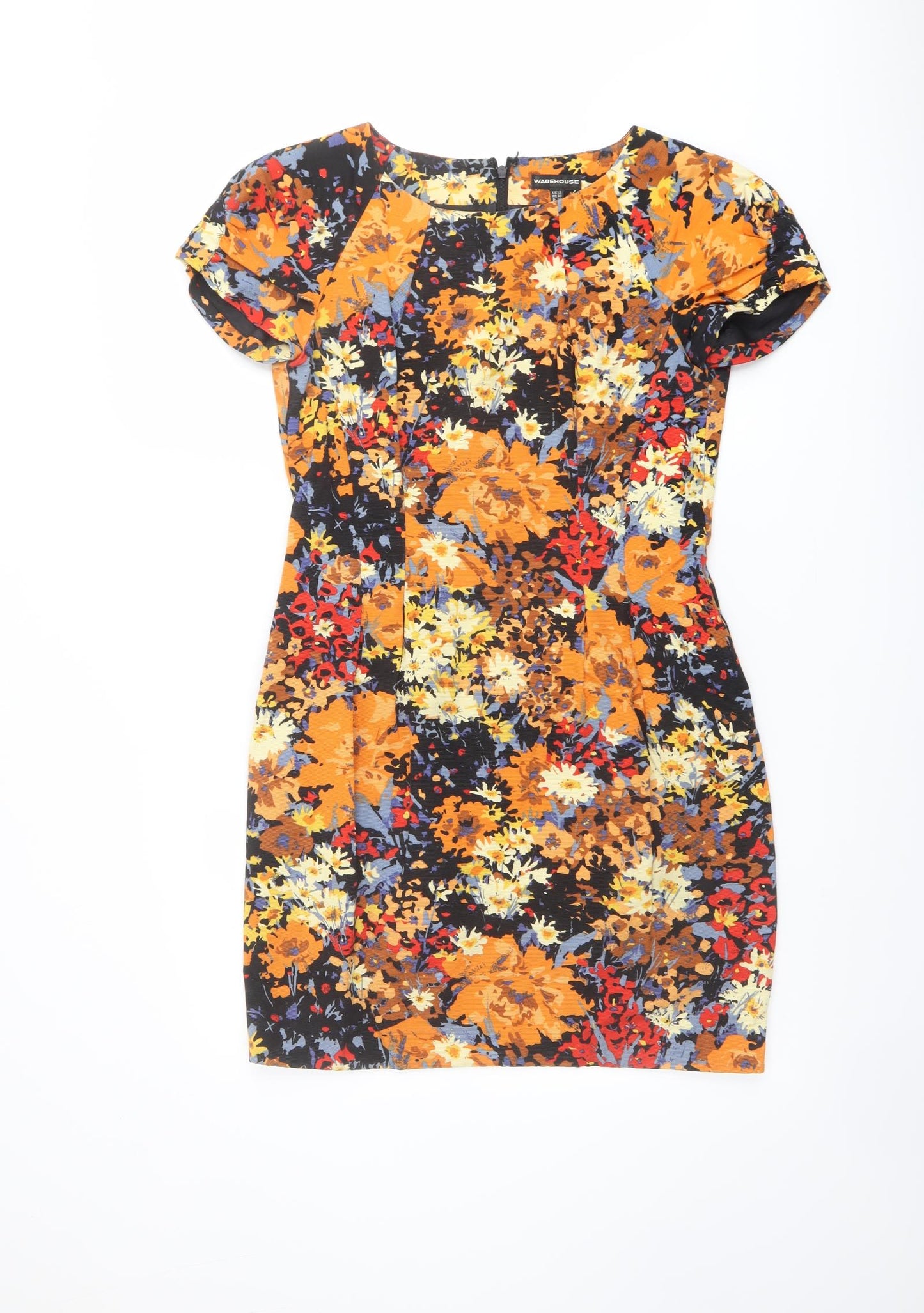 Warehouse Womens Multicoloured Floral Cotton Bodycon Size 12 Round Neck Zip