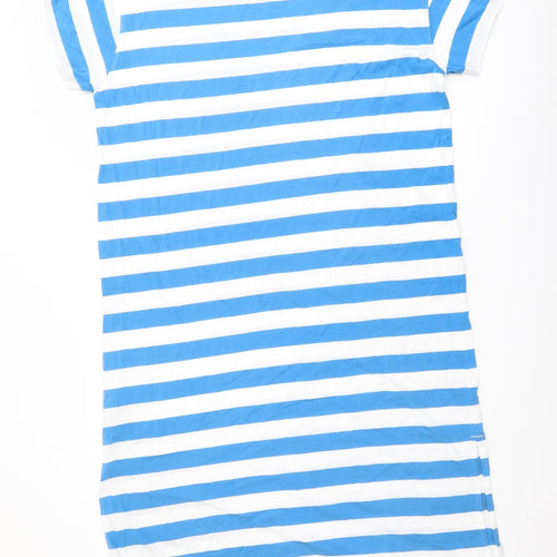 Marks and Spencer Womens Blue Striped Cotton T-Shirt Dress Size 14 Round Neck Pullover