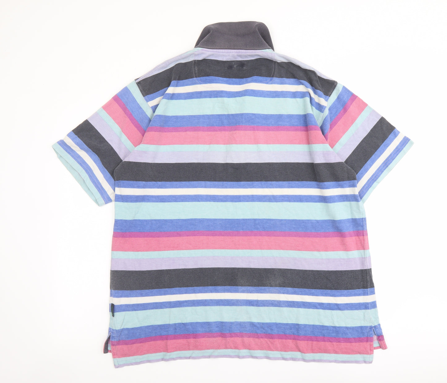Boden Mens Multicoloured Striped Cotton Polo Size L Collared Button