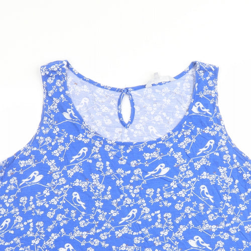 Red Herring Womens Blue Floral Cotton Basic Tank Size 20 Round Neck - Birds