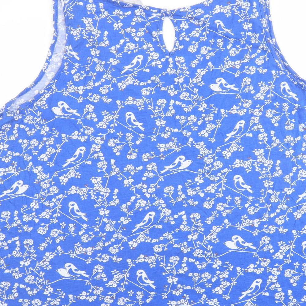 Red Herring Womens Blue Floral Cotton Basic Tank Size 20 Round Neck - Birds