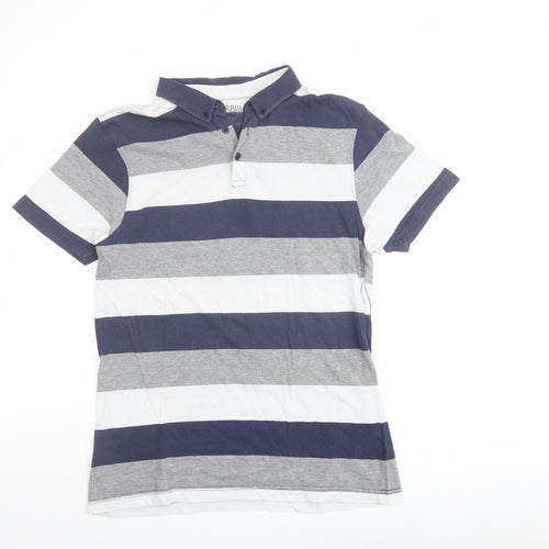 Goodsouls Mens Multicoloured Striped Cotton Polo Size M Collared Button