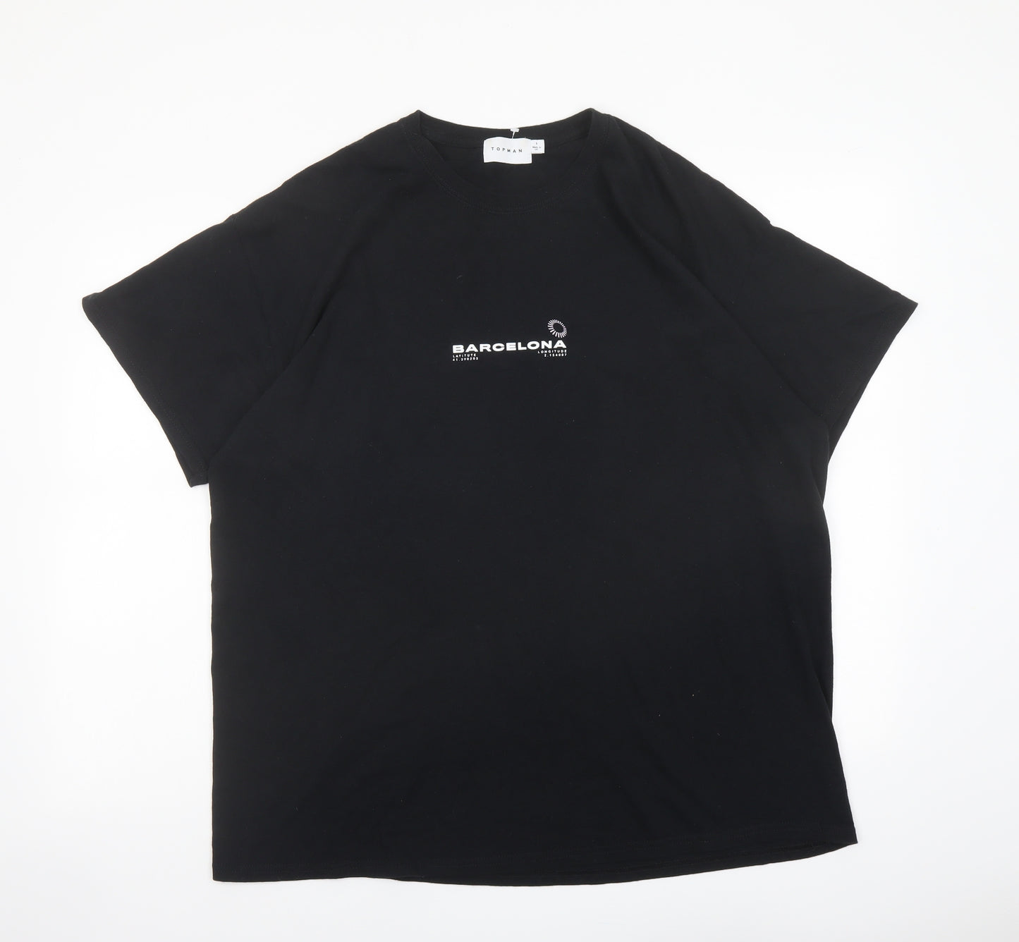 Topman Mens Black Cotton T-Shirt Size L Crew Neck - Barcelona