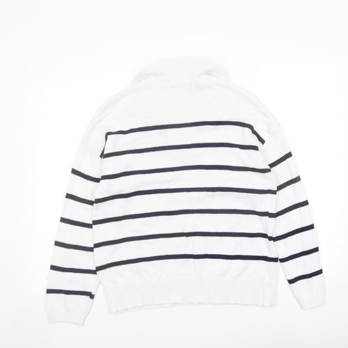 Bonmarché Womens White Collared Striped Acrylic Pullover Jumper Size 14