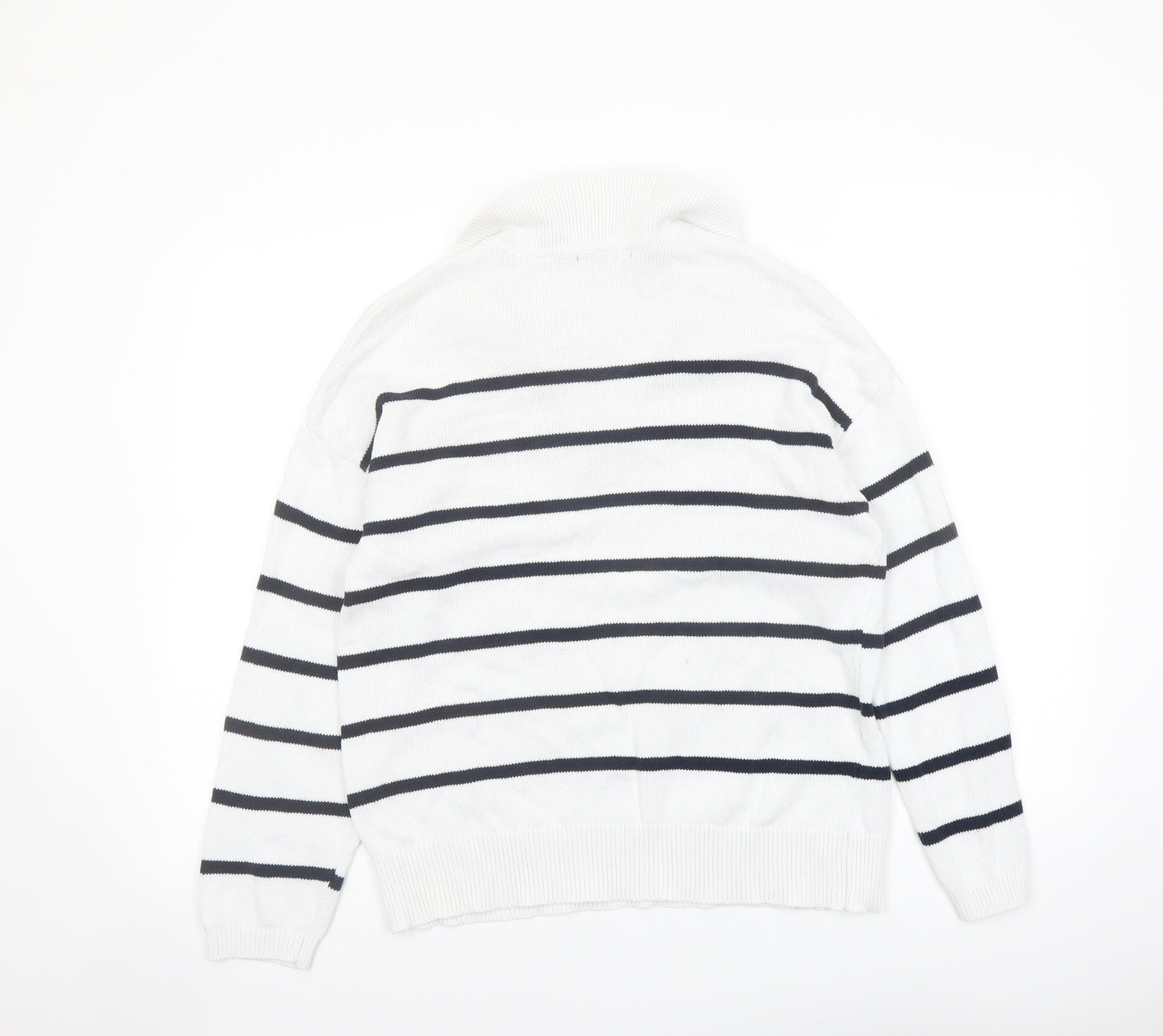 Bonmarché Womens White Collared Striped Acrylic Pullover Jumper Size 14