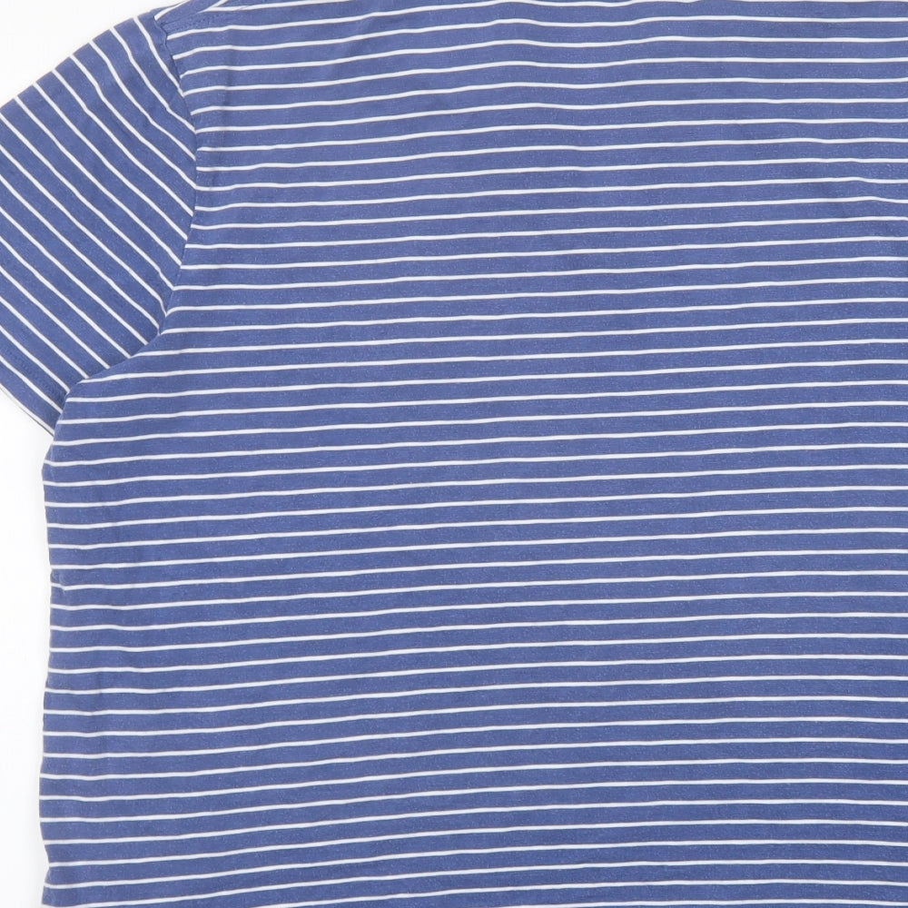 Boden Mens Blue Striped Cotton Polo Size L Collared Button