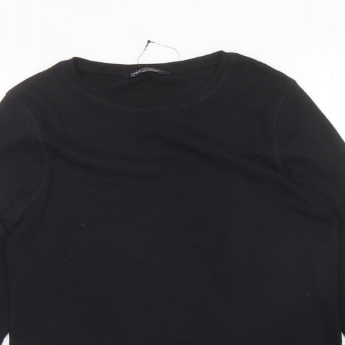Marks and Spencer Womens Black Cotton Basic T-Shirt Size 16 Round Neck - Ribbed