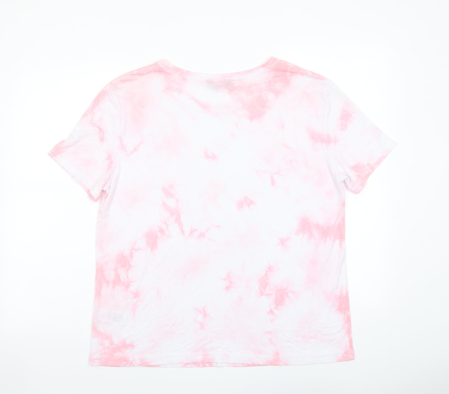 Marks and Spencer Womens Pink Geometric Viscose Basic T-Shirt Size 12 Round Neck - Tie Dye