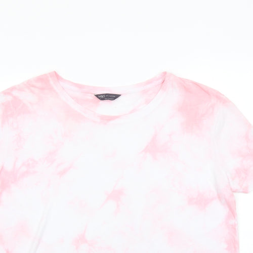 Marks and Spencer Womens Pink Geometric Viscose Basic T-Shirt Size 12 Round Neck - Tie Dye