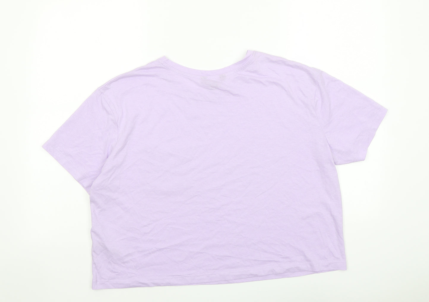 New Look Womens Purple Cotton Cropped T-Shirt Size 14 Round Neck