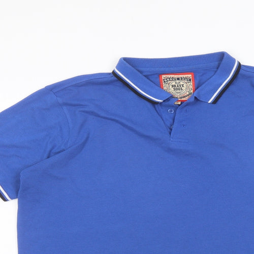 Brave Soul Mens Blue Polyester Polo Size XL Collared Button