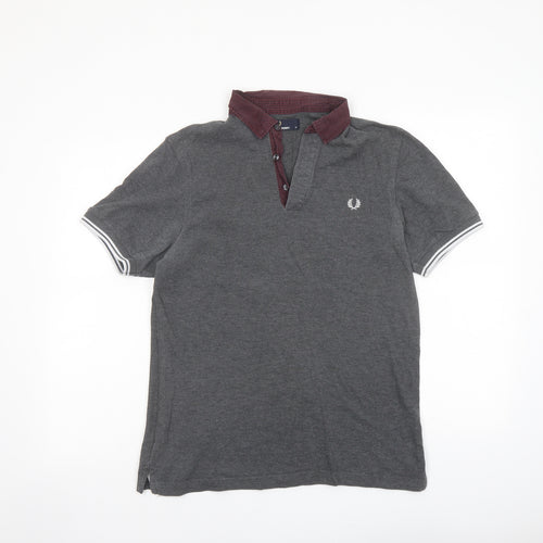 Fred Perry Mens Grey Cotton Polo Size M Collared Button