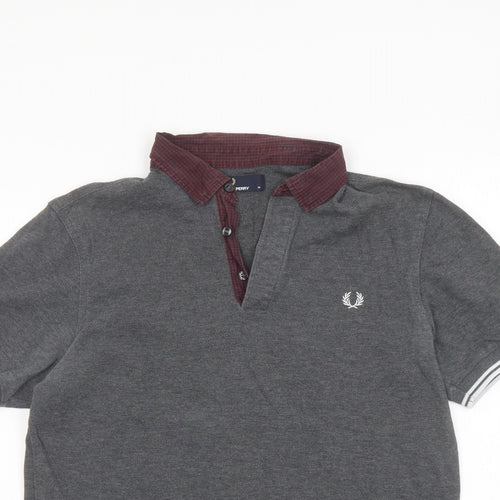 Fred Perry Mens Grey Cotton Polo Size M Collared Button