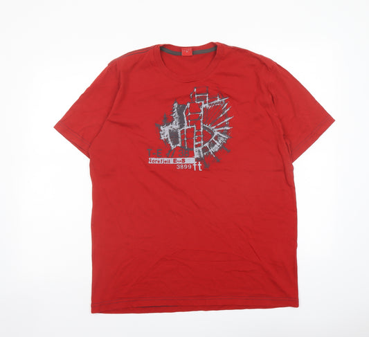 Esprit Mens Red Cotton T-Shirt Size XL Crew Neck