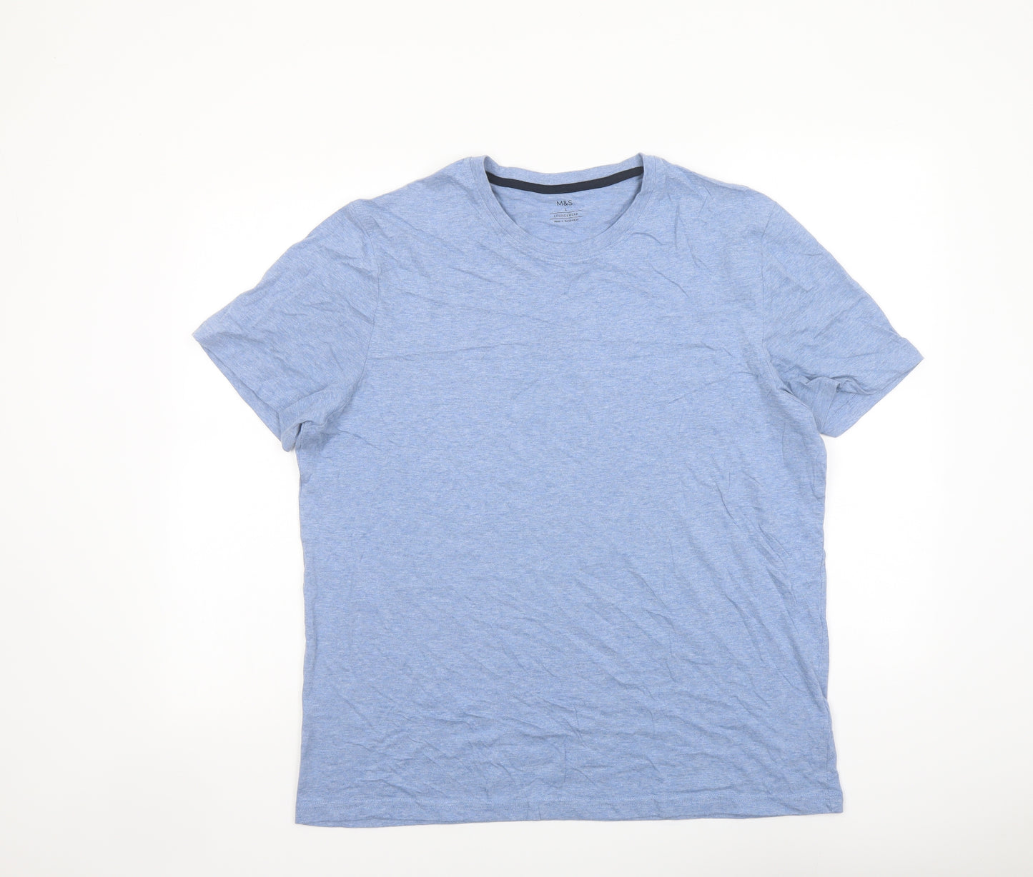 Marks and Spencer Mens Blue Cotton T-Shirt Size L Crew Neck