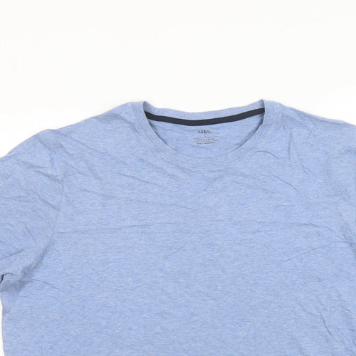 Marks and Spencer Mens Blue Cotton T-Shirt Size L Crew Neck
