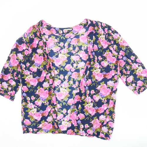 Traidcraft Womens Multicoloured Floral Viscose Kimono T-Shirt Size M V-Neck