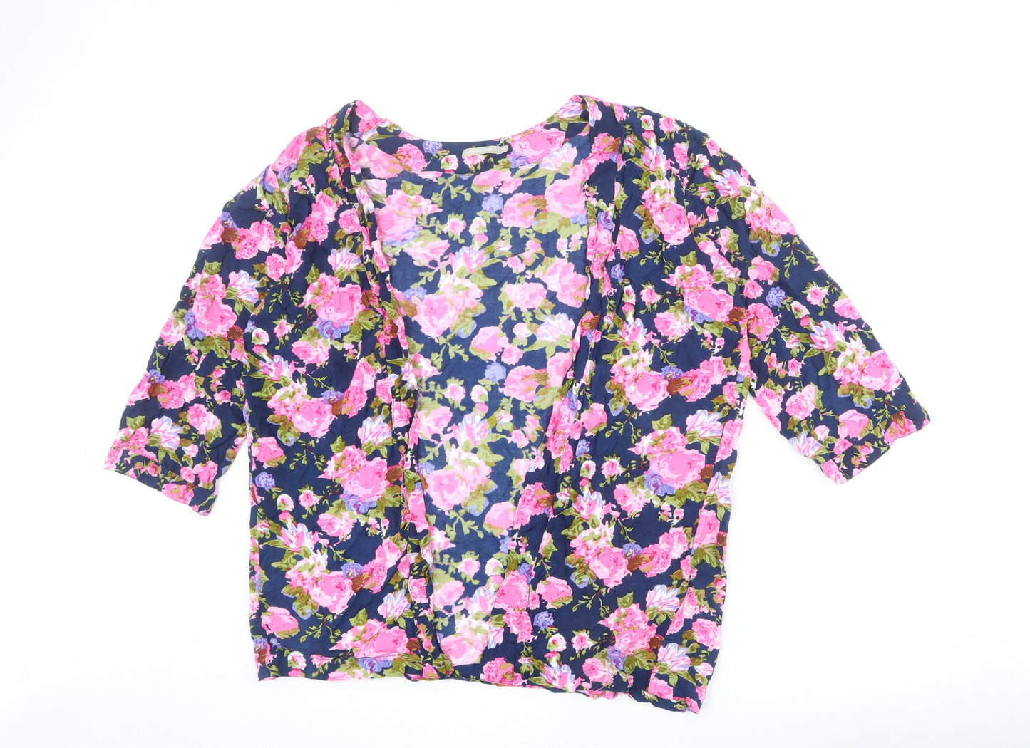 Traidcraft Womens Multicoloured Floral Viscose Kimono T-Shirt Size M V-Neck