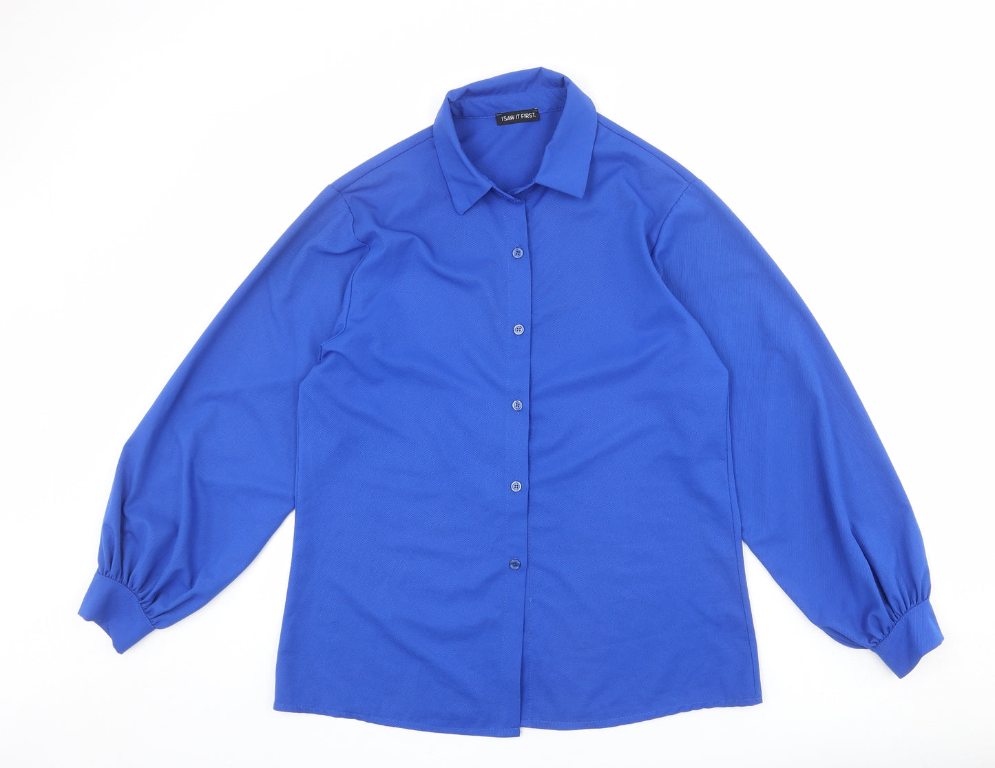 I SAW IT FIRST Womens Blue Polyester Basic Button-Up Size 8 Collared