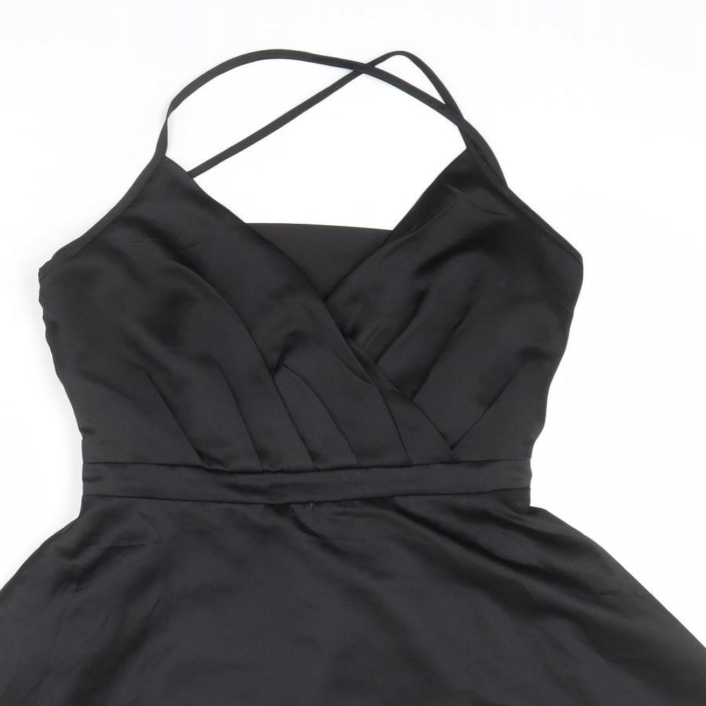 Boohoo Womens Black Polyester Skater Dress Size 10 Sweetheart Pullover - Wrap Front