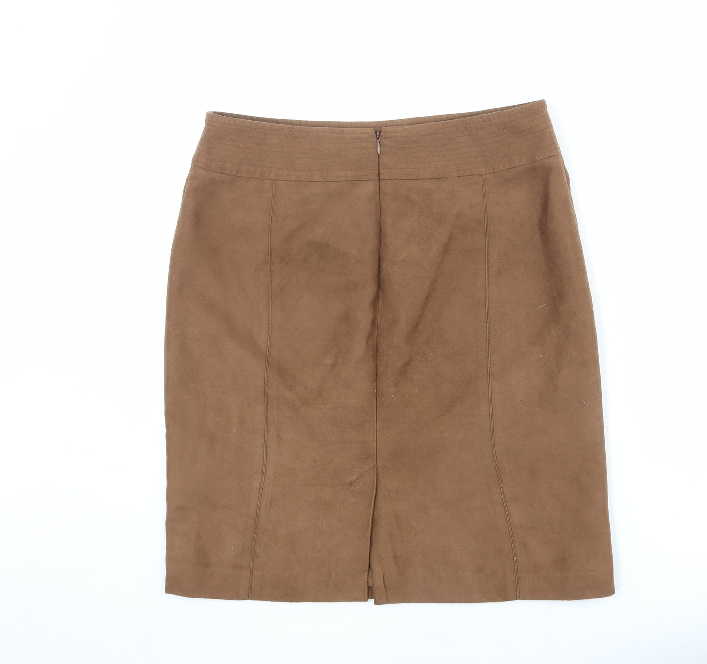 James Lakeland Womens Brown Polyester A-Line Skirt Size 14 Zip - Suede Effect
