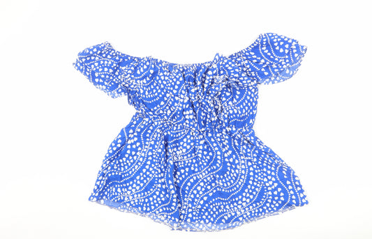 Very Womens Blue Geometric Viscose Basic Blouse Size 18 Off the Shoulder - Ruffles, Heart Print