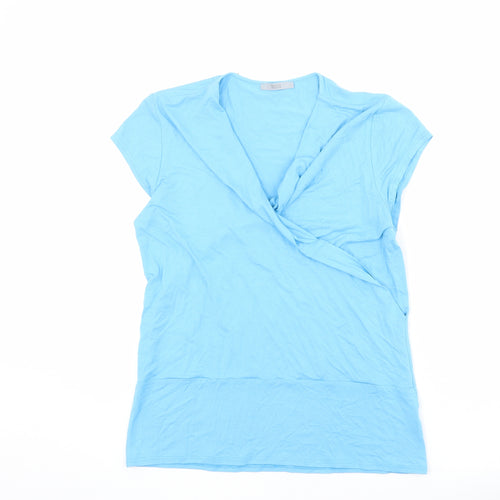 Marks and Spencer Womens Blue Viscose Basic T-Shirt Size 16 V-Neck