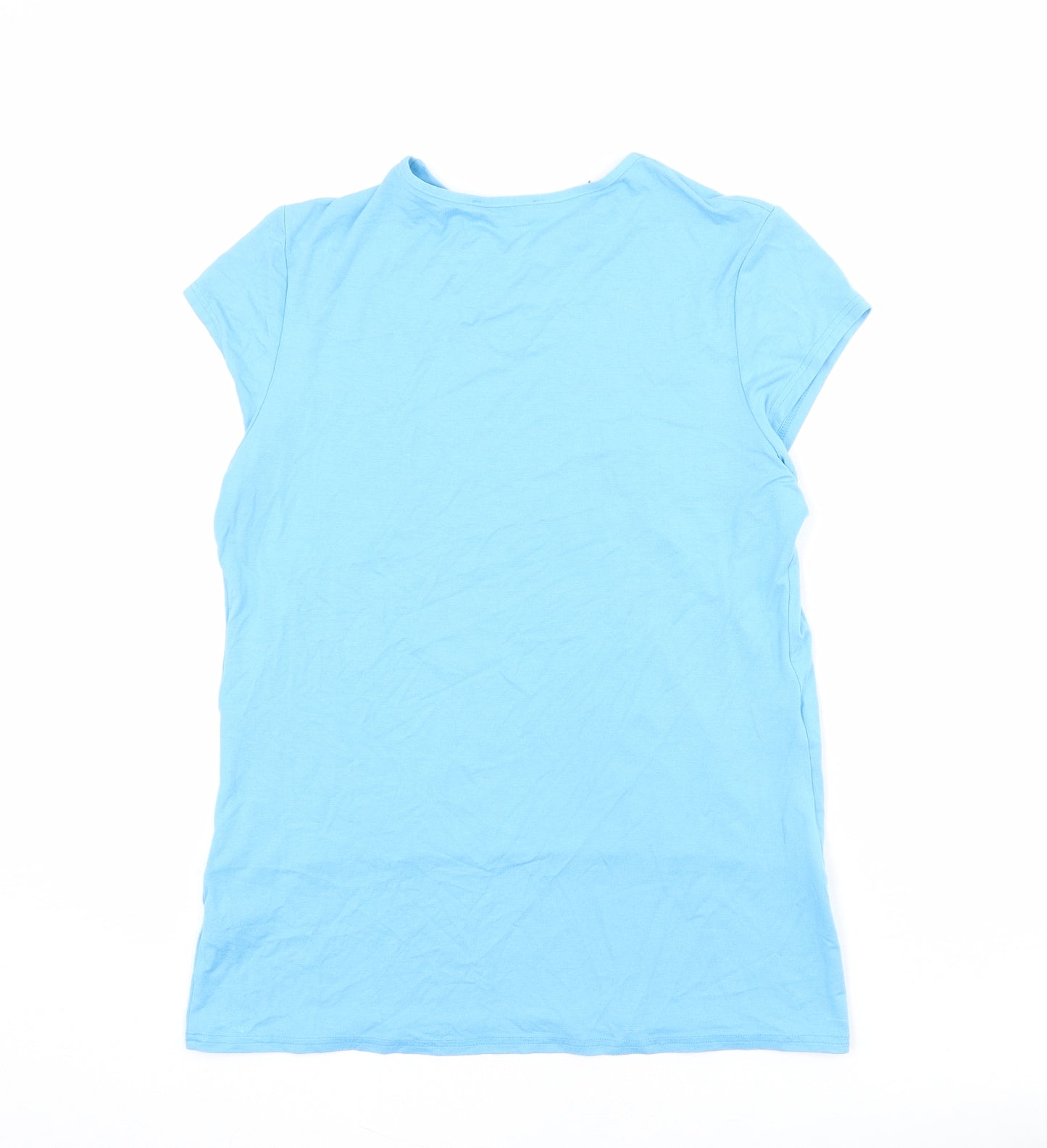 Marks and Spencer Womens Blue Viscose Basic T-Shirt Size 16 V-Neck