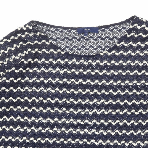 NEXT Womens Blue Boat Neck Geometric Polyester Pullover Jumper Size 12