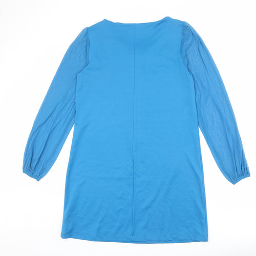 BHS Womens Blue Polyester Shift Size 12 Round Neck Pullover - Pleated