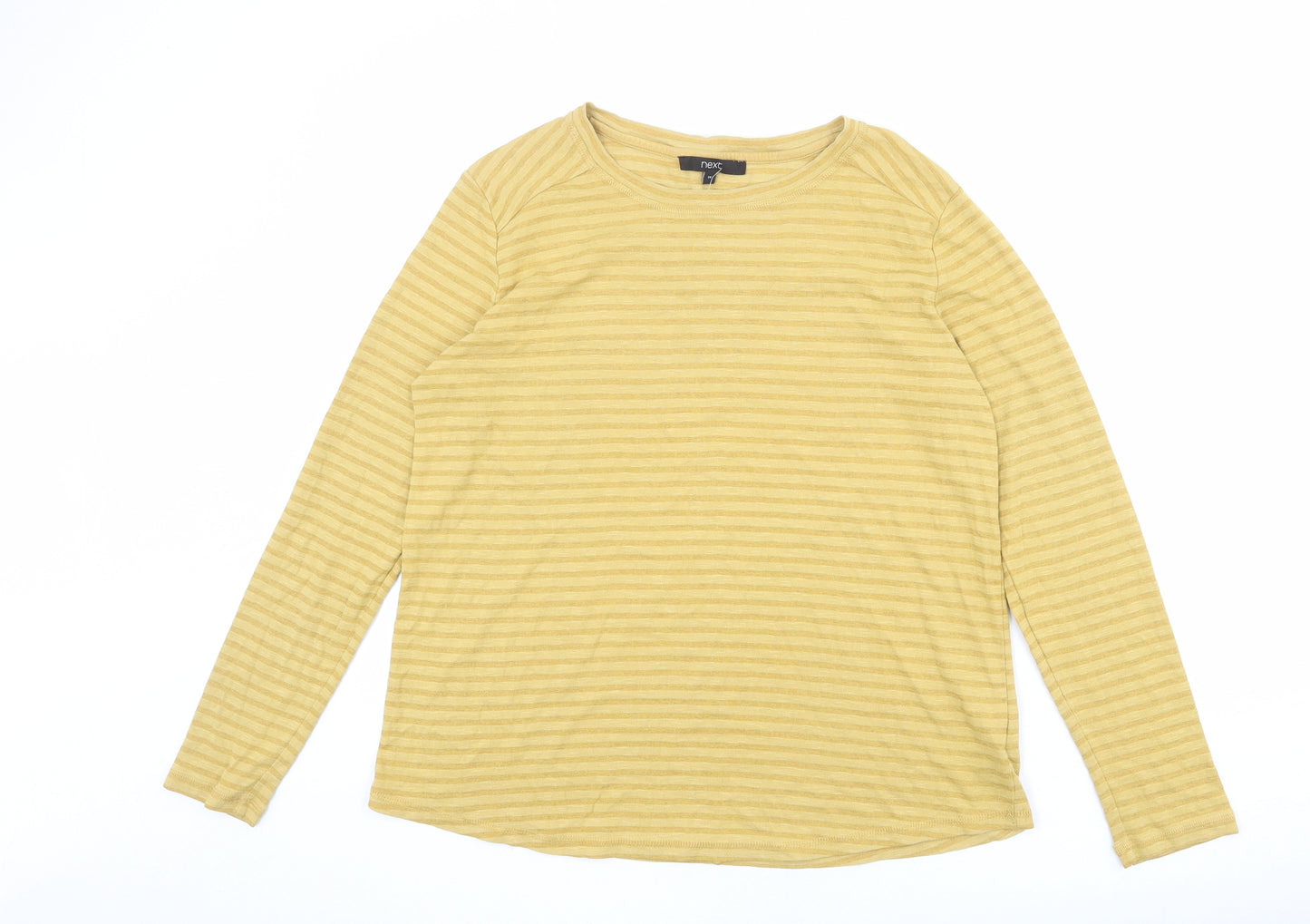 NEXT Womens Yellow Striped Cotton Basic T-Shirt Size 14 Round Neck