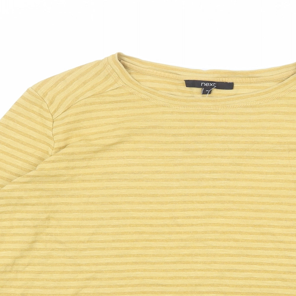 NEXT Womens Yellow Striped Cotton Basic T-Shirt Size 14 Round Neck