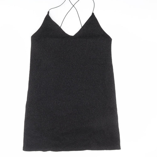 Sparkle & Fade Womens Black Polyester Slip Dress Size M V-Neck Pullover