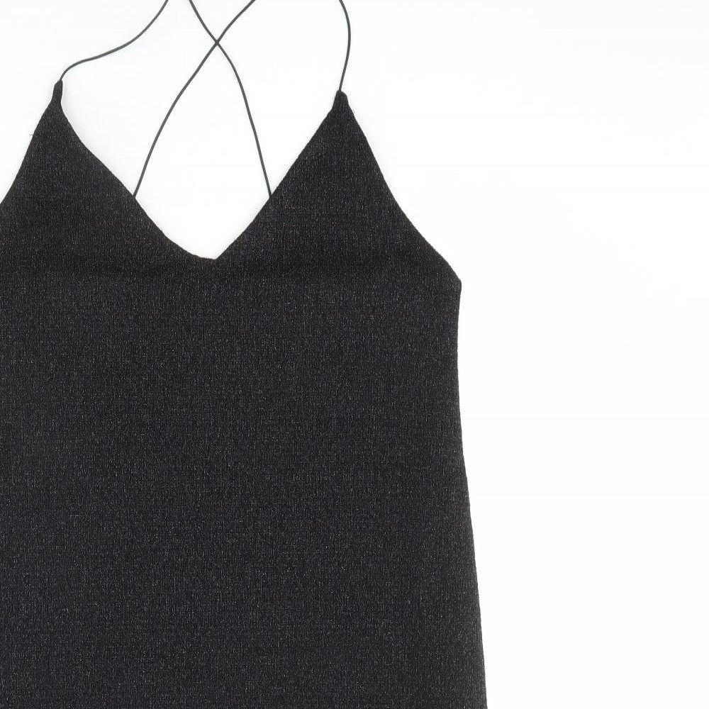 Sparkle & Fade Womens Black Polyester Slip Dress Size M V-Neck Pullover