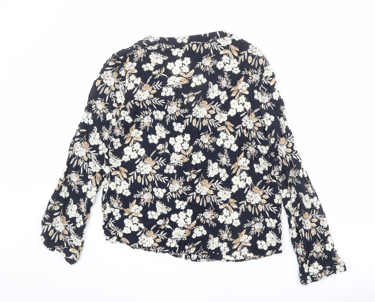 Zara Womens Multicoloured Floral Viscose Basic Button-Up Size M V-Neck